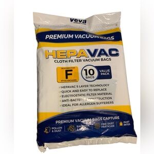 Veva Premium HepaVac Style F HEPA‎ Cloth Filter Vacuum Bags 10 Pack